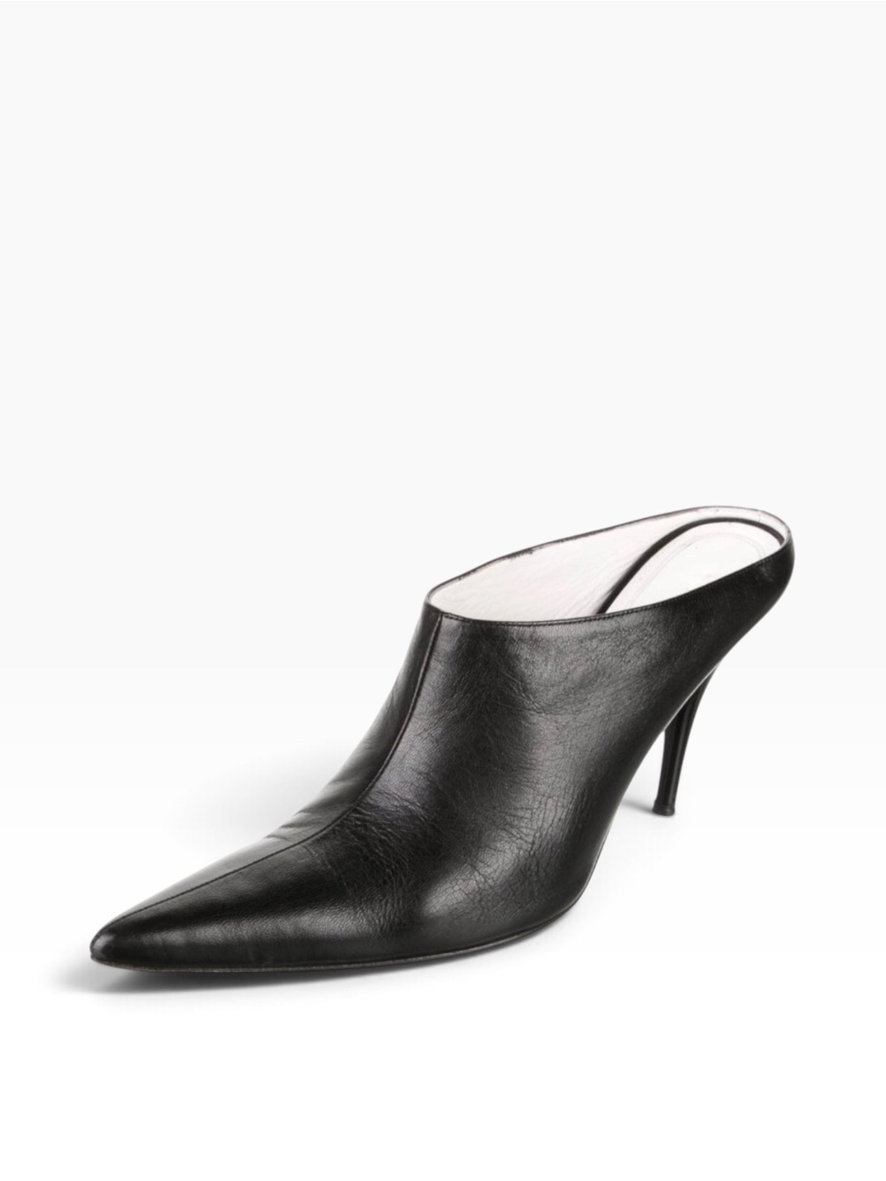 Celine Black Pointed-Toe Leather Mule Heel